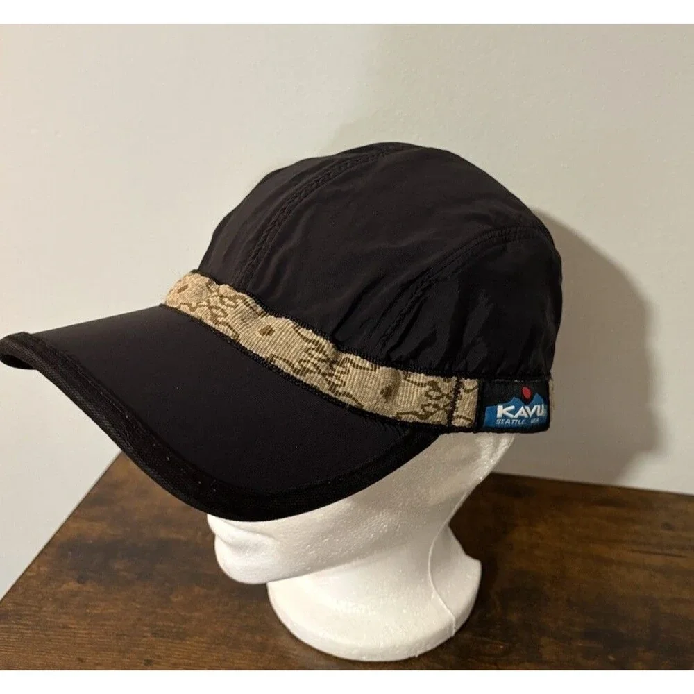 Kavu Synthetic Strapcap Hat Cap Size Medium Black Beige Trim 4 Panel Sports USA